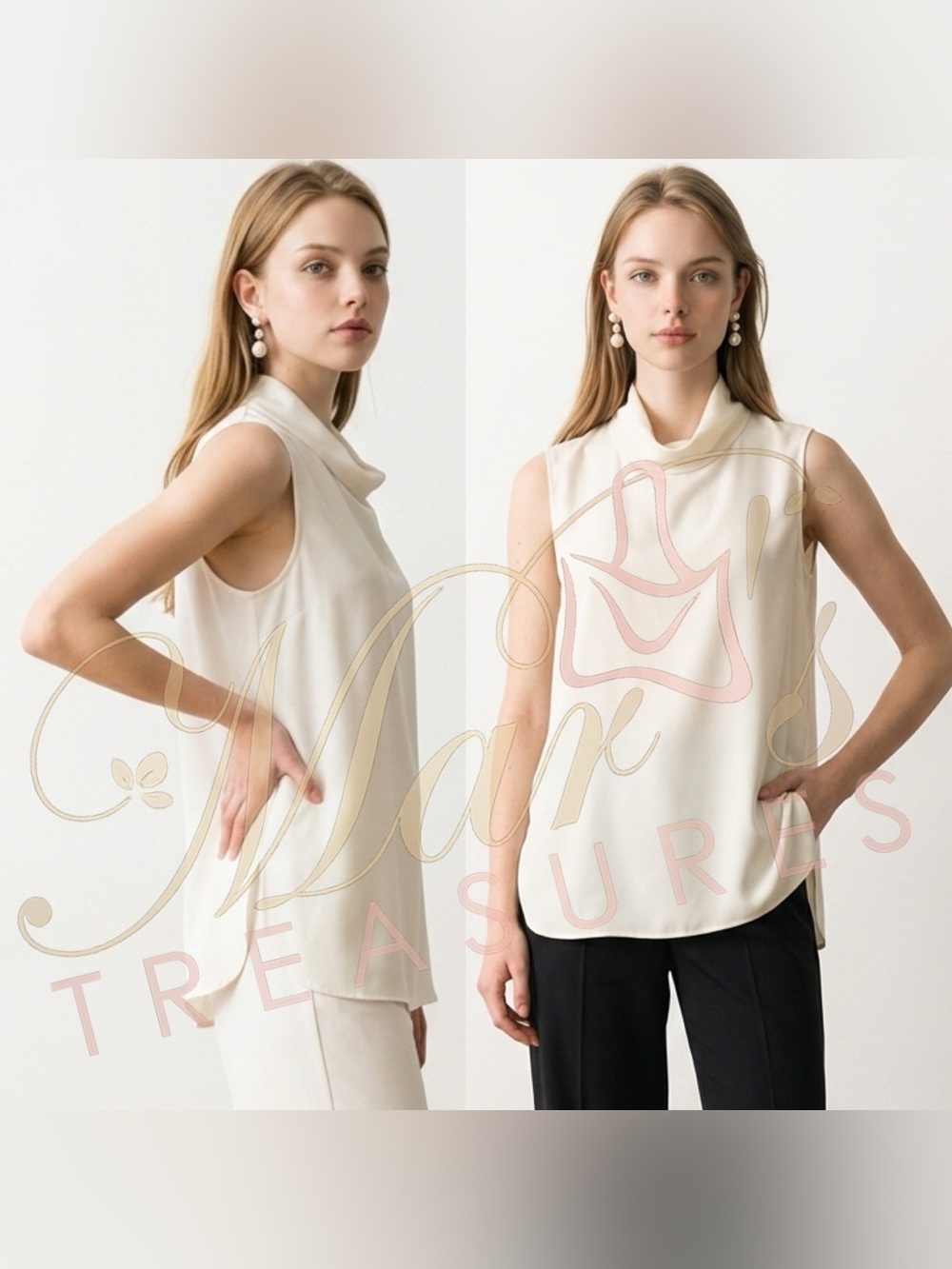 M.M. LaFleur Off white Ruched Mockneck Blouse Sz M